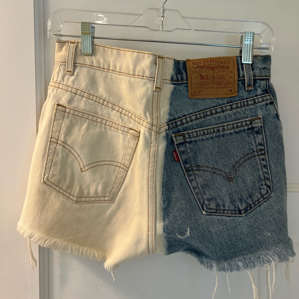 Levi's Cream and Blue Jean Shorts with Frayed Hem